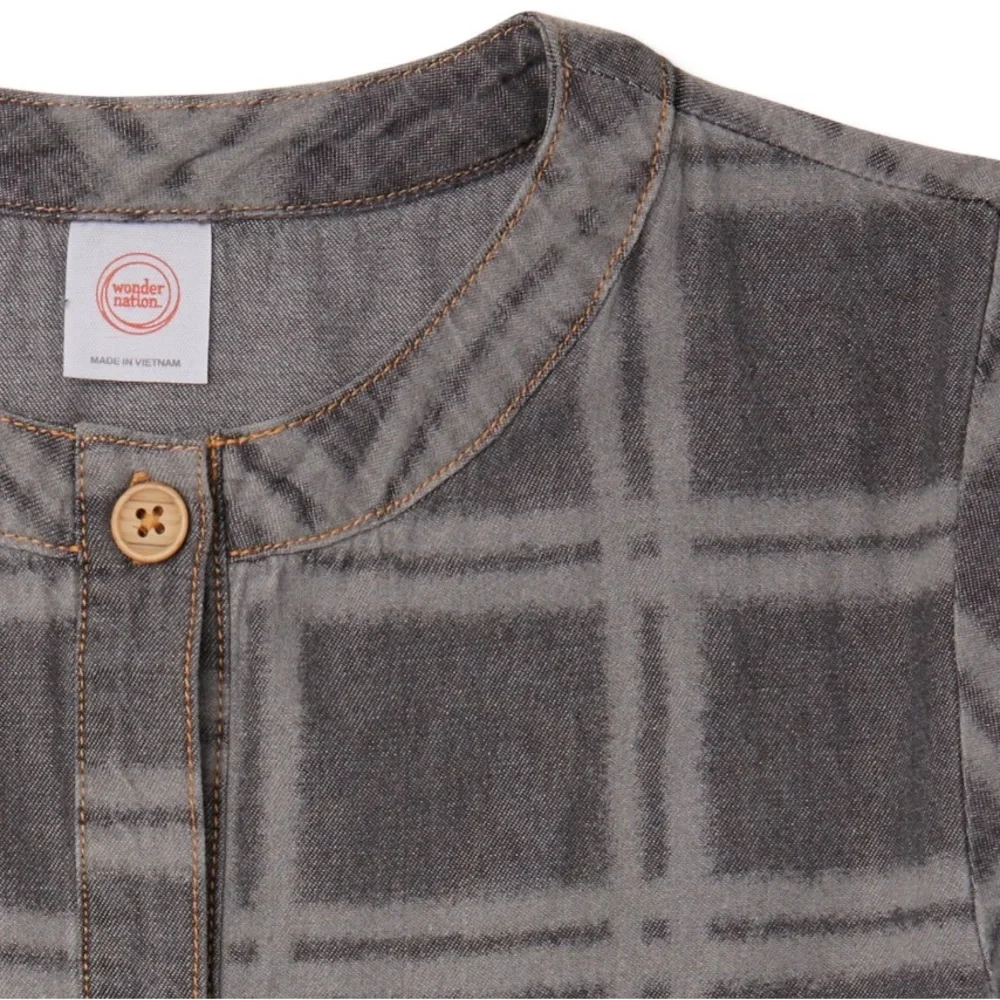 Wonder Nation Girls Large Windowpane Grey Pocket Dress NWT